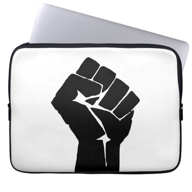 Black Fist Raised — Resistance Protest Laptop Sleeve (Voorkant)