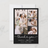 Black Five Photo Collage Script Wedding Bedankkaart (Voorkant)