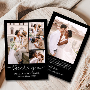 Black Five Photo Collage Script Wedding Bedankkaart