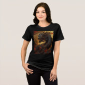 Black Flame Dragon in Autumn Forest Tri-Blend Shirt (Voorkant volledig)