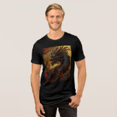 Black Flame Dragon in Autumn Forest Tri-Blend Shirt (Voorkant volledig)