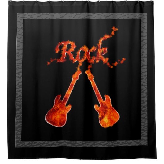 Black Flame Rock gitaren Douchegordijn (Voorkant)