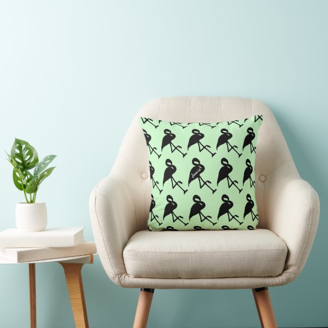 Black Flamingo Spring Green Kussen (Stoel)