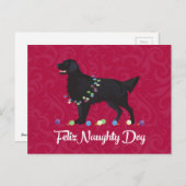 Black Flat Coated Retriever Feliz Naughty Dog Briefkaart (Voorkant / Achterkant)