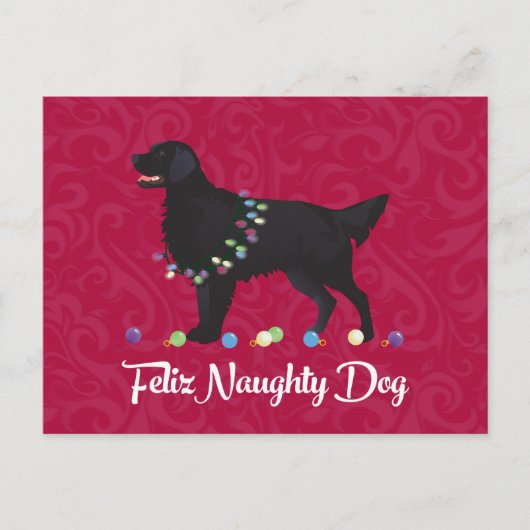 Black Flat Coated Retriever Feliz Naughty Dog Briefkaart (Voorkant)