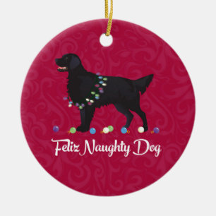 Black Flat Coated Retriever Feliz Naughty Dog Keramisch Ornament
