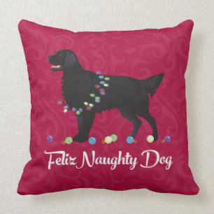 Black Flat Coated Retriever Feliz Naughty Dog Kussen