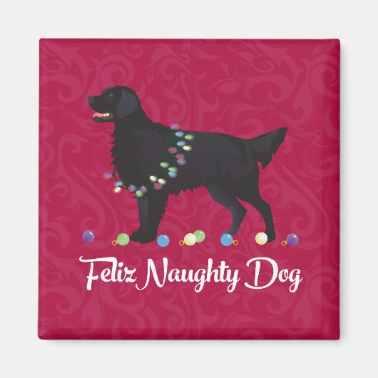Black Flat Coated Retriever Feliz Naughty Dog Magneet (Voorkant)