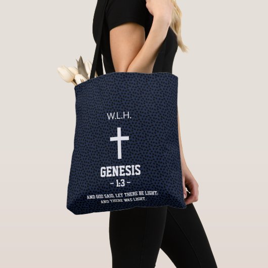 Black Flecks Pattern Bible Chapter Verse Christeli Tote Bag (Dichtbij)