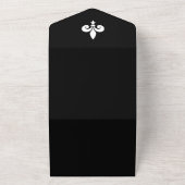 Black Fleur de Lis All in One Wedding Invite Uitnodiging (Buitenkant)
