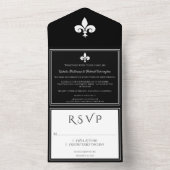 Black Fleur de Lis All in One Wedding Invite Uitnodiging (Binnen)