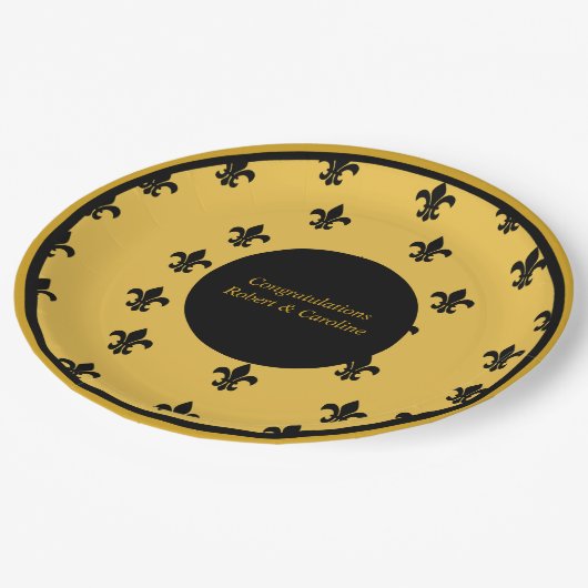 Black Fleur de Lis op Gold-achtergrond Papieren Bordje (Gekanteld)