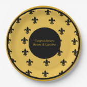 Black Fleur de Lis op Gold-achtergrond Papieren Bordje (Voorkant)