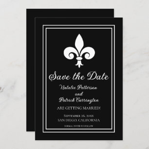 Black Fleur de Lis Save the Date Invite Kaart