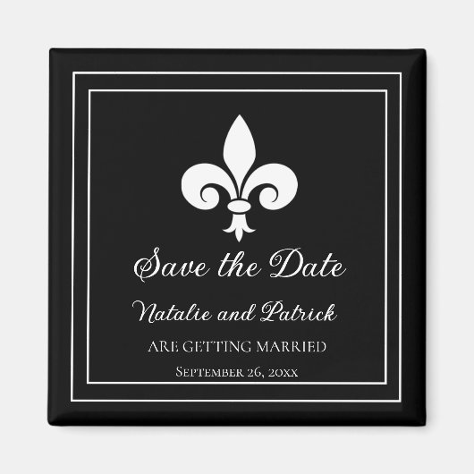 Black Fleur de Lis Save the Date Magnet (Voorkant)