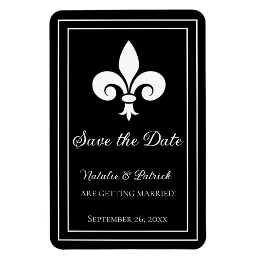 Black Fleur de Lis Save the Date Magnet Magneet (Verticaal)