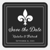 Black Fleur de Lis Save the Date Stickers (Voorkant)
