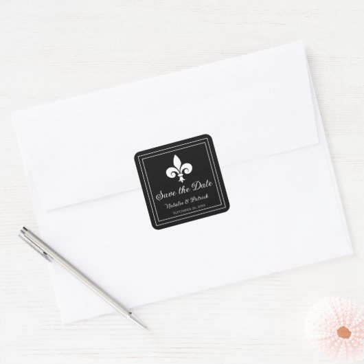 Black Fleur de Lis Save the Date Stickers (Envelop)