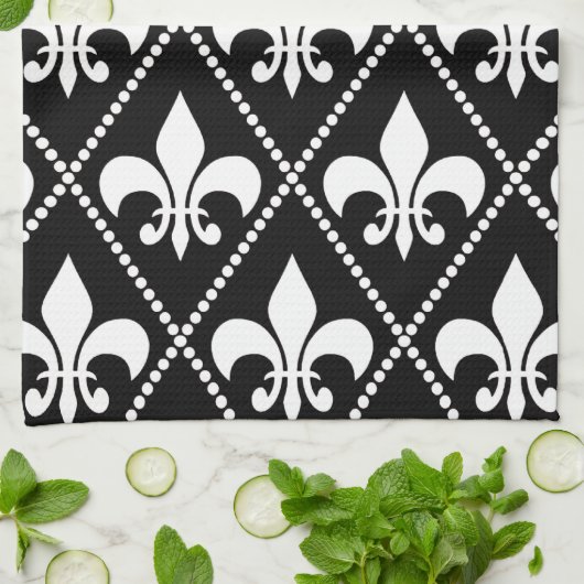 Black Fleur de Lis Theedoek (Gevouwen)