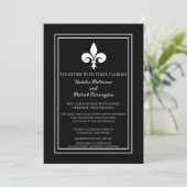 Black Fleur de Lis Wedding Invitation Kaart (Staand voorkant)