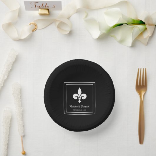 Black Fleur de Lis Wedding Paper Bowls Papieren Kommen (Huwelijk)