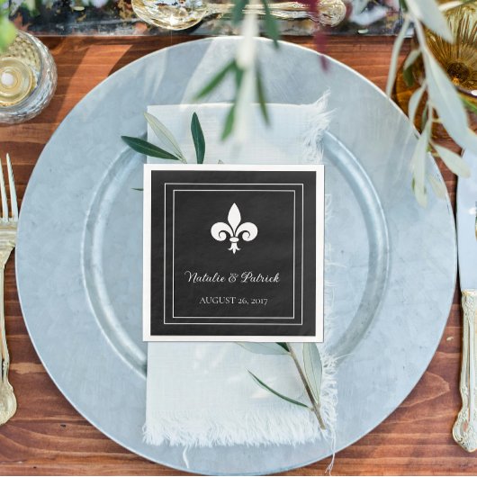 Black Fleur de Lis Wedding Paper Napkins Servet