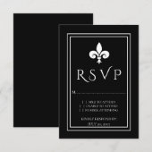 Black Fleur de Lis Wedding RSVP Kaart (Voorkant / Achterkant)