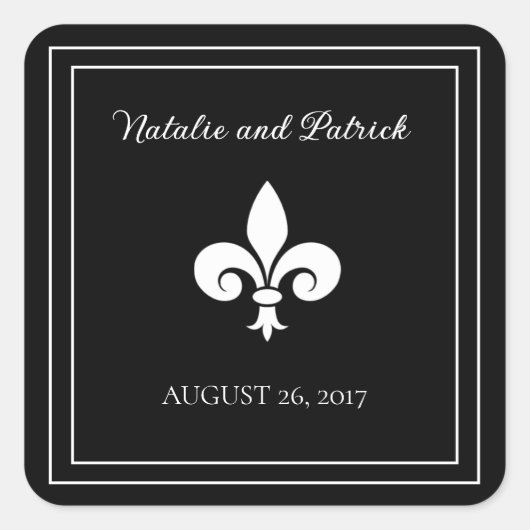 Black Fleur de Lis Wedding Stickers (Voorkant)