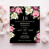 Black Floral 18e budget verjaardagsuitnodiging
