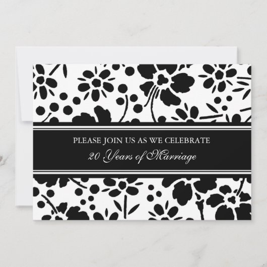 Black Floral 20th Jubileum Party Invitation Kaart (Voorkant)