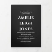 Black Floral Afstuderen Fotoaankondiging Drieluik Uitnodiging (Cover)