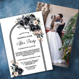 Black Floral Arch Wedding After Party Kaart