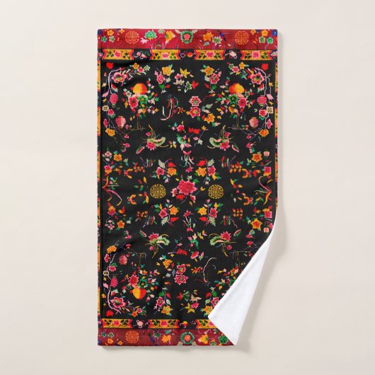 Black Floral Bad Handdoek (Handdoek)