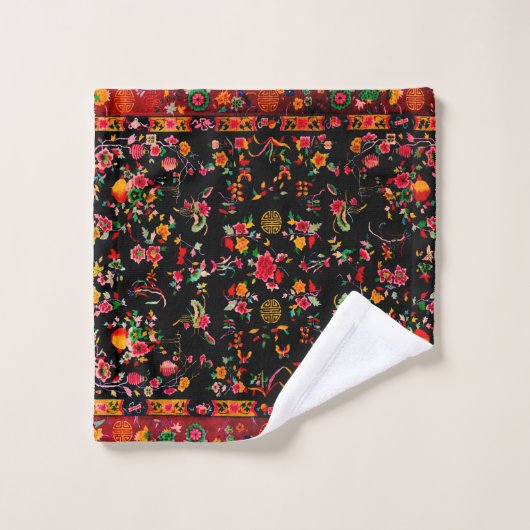 Black Floral Bad Handdoek (Wasdoekje)