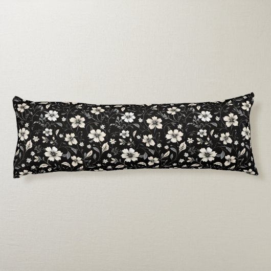 Black Floral Body Pillow Lichaamskussen (Achterkant)