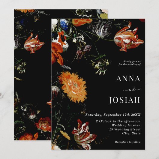 Black Floral Boho Chic Wedding Kaart (Voorkant / Achterkant)
