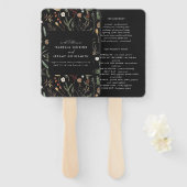 Black floral botanical bruiloft fan handwaaier (Voorkant en achterkant)