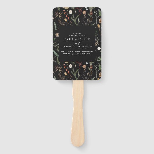 Black floral botanical bruiloft fan handwaaier (Voorkant)
