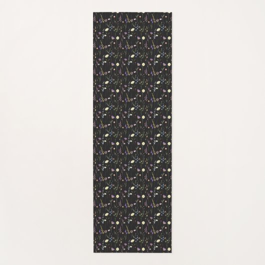 Black Floral Botanical Flowers Pattern Yogamat (Voorkant)