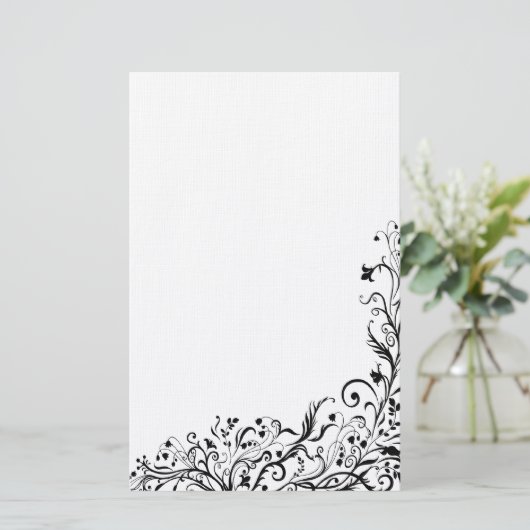 Black Floral Briefpapier (Staand voorkant)