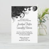 Black Floral bruiloft repetitie diner uitnodiginge Kaart (Staand voorkant)