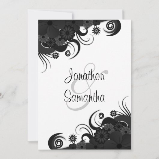 Black Floral bruiloft repetitie diner uitnodiginge Kaart (Achterkant)