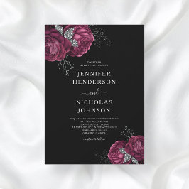 Black Floral Burgundy Peonies Wedding Kaart