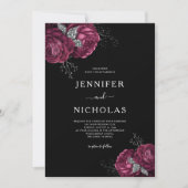 Black Floral Burgundy Peonies Wedding Kaart (Voorkant)