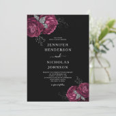 Black Floral Burgundy Peonies Wedding Kaart (Staand voorkant)