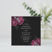 Black Floral Burgundy Peonies Wedding Kaart (Staand voorkant)