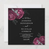 Black Floral Burgundy Peonies Wedding Kaart (Voorkant)