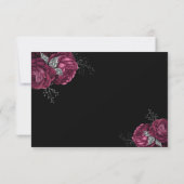 Black Floral Burgundy Peonies Wedding RSVP Kaartje (Achterkant)