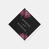 Black Floral Burgundy Peonies Wedding Servet (Hoek)