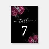 Black Floral Burgundy Peonies Wedding Table Number Kaart